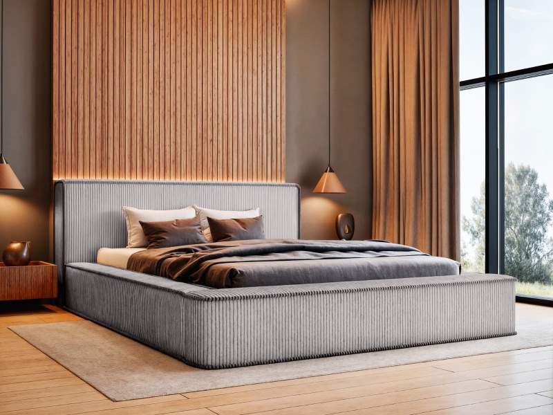 Łóżko tapicerowane 180x200 EDEL z pojemnikiem i stelażem szary sztruks   