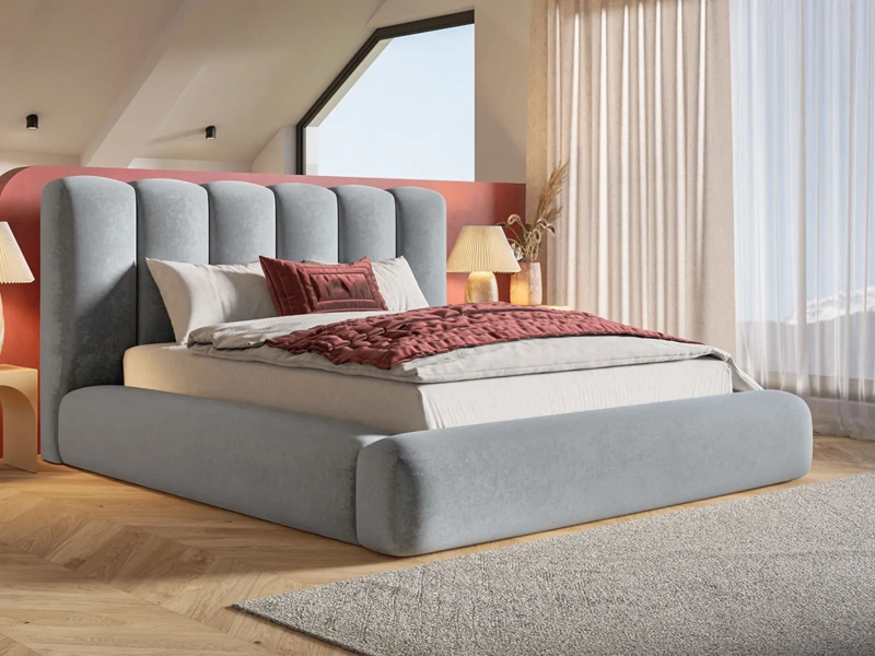 Łóżko tapicerowane 120x200 VERANO z pojemnikiem i stelażem szary welur  