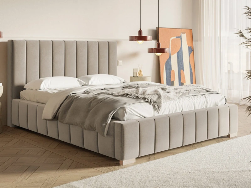 Łóżko tapicerowane 180x200 RAVENNA z pojemnikiem i stelażem beżowy welur
