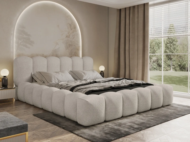 Łóżko tapicerowane 140x200 ROSA ze stelażem i pojemnikiem w tkaninie Quelle