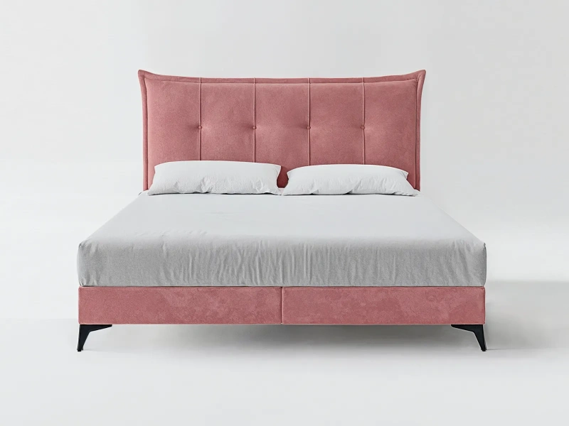 Łóżko kontynentalne 120x200 MEMOS z pojemnikiem i materacem bonellowym różowe welurowe 