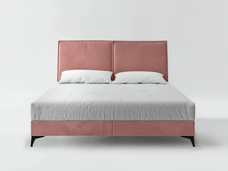 Łóżko kontynentalne 120x200 CLATOS z pojemnikiem i materacem bonellowym różowe welurowe 