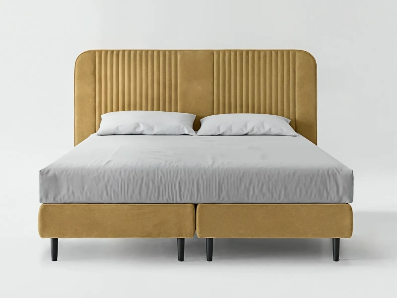 Łóżko kontynentalne 180x200 DONAU z materacem bonellowym żółte welurowe 