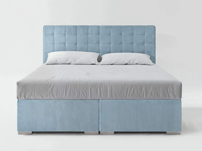 Łóżko kontynentalne 180x200 LENI z pojemnikiem, topperem oraz materacem bonellowym beżowe welurowe