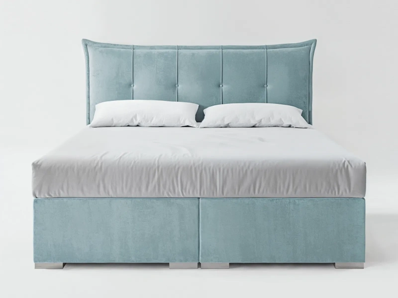 Łóżko kontynentalne 160x200 ROBIN z pojemnikiem oraz materacem bonellowym niebieskie welurowe