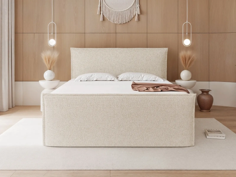 Łóżko kontynentalne 120x200 RAVELLO z materacem bonellowym beżowa plecionka