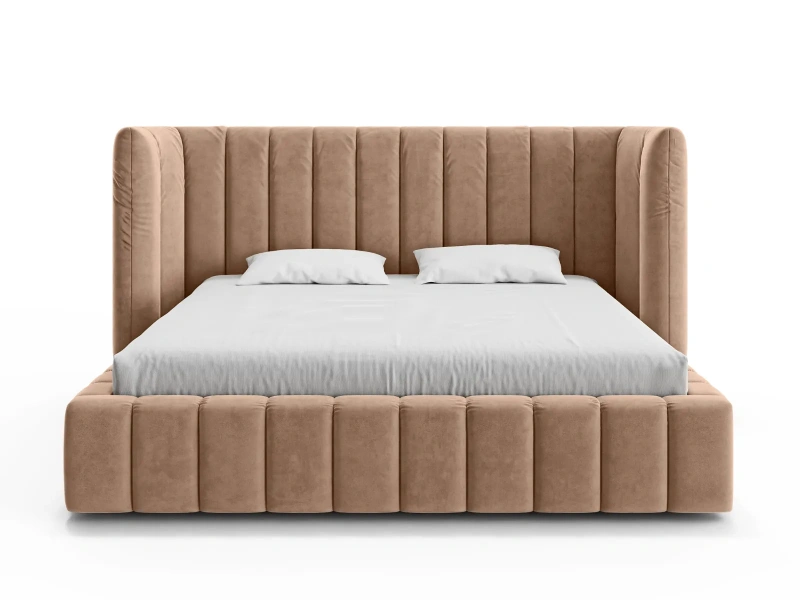 Łóżko tapicerowane 200x200 VELORIA z metalowym stelażem i pojemnikiem bordowy welur 