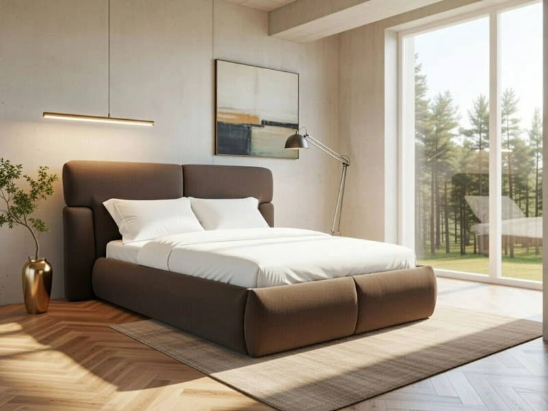 Łóżko tapicerowane 120x200 ARIS z pojemnikiem i metalowym stelażem brązowa tkanina 