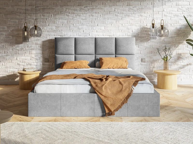 Łóżko tapicerowane 140x200 PORTO SLIM z pojemnikiem i stelażem szary welur szybka wysyłka
