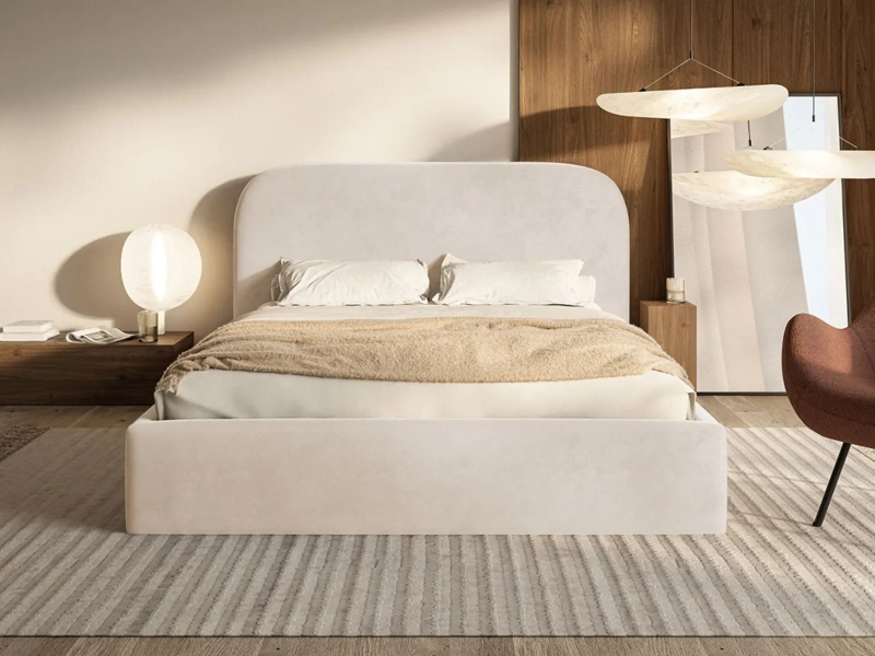 Łóżko tapicerowane 160x200 NADIA SLIM z pojemnikiem i stelażem beżowy welur szybka wysyłka   