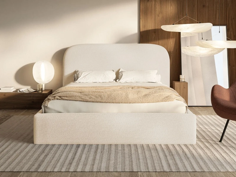 Łóżko tapicerowane 160x200 NADIA SLIM z pojemnikiem i stelażem beżowe boucle szybka wysyłka  