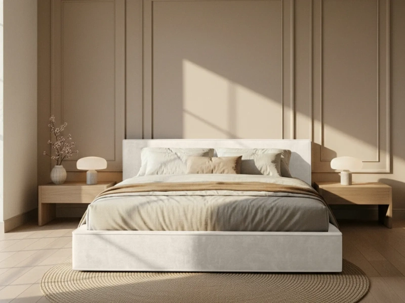 Łóżko tapicerowane 160x200 z pojemnikiem i stelażem DAISY beżowe welurowe