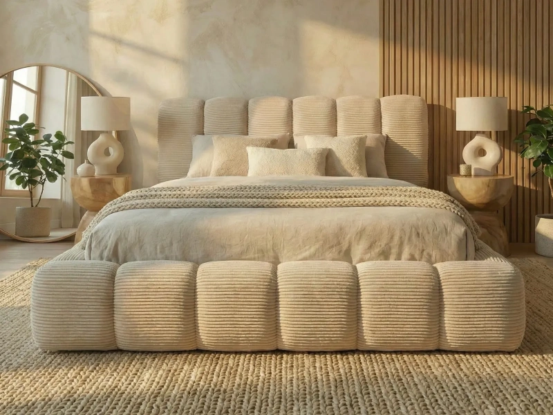 Łóżko tapicerowane 180x200 ROSA SLIM z pojemnikiem i stelażem beżowy sztruks tkanina do wyboru   