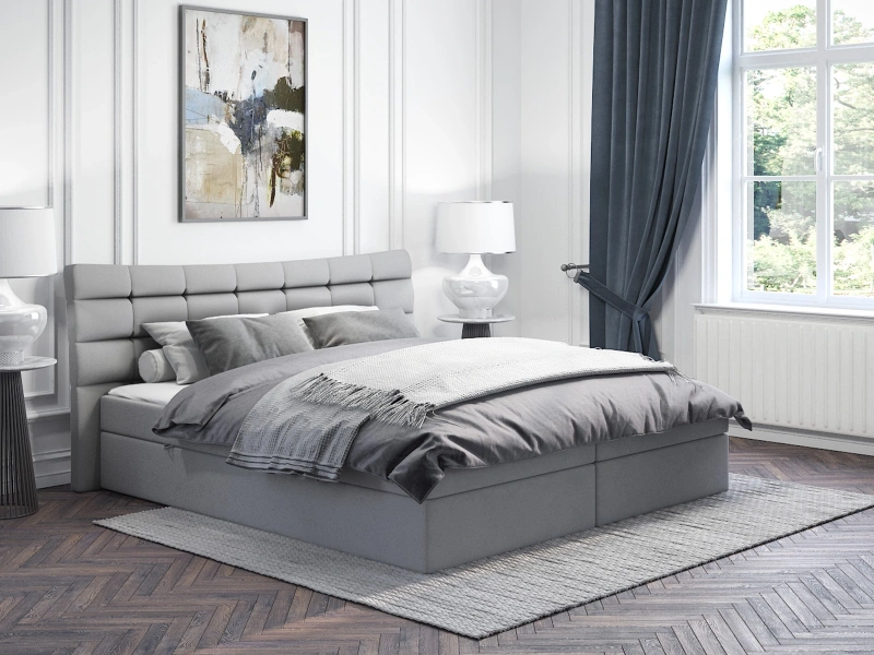 Łóżko kontynentalne 120x200 ALICE z pojemnikiem oraz materacem bonellowym szary welur 