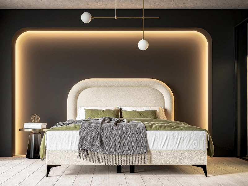 Łóżko kontynentalne 120x200 LEONIA z pojemnikiem i materacem bonellowym biały szenil