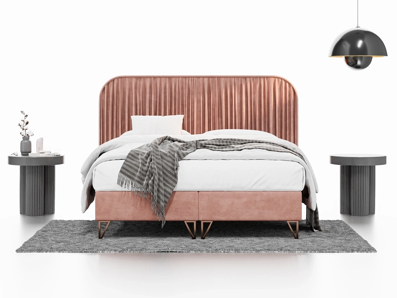 Łóżko kontynentalne 120x200 LUMIA z materacem bonellowym różowe welurowe