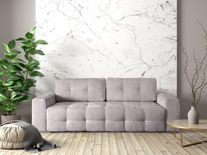 Trzyosobowa Sofa 255x108 SILLI rozkładana  z funkcją spania oraz pojemnikiem na pościel szary szenil 